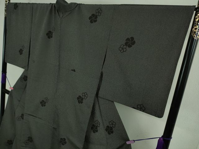 平和屋着物▽極上 本塩沢 単衣 捩梅 縞 黒地 ロング丈 逸品 DZAB0128kh5