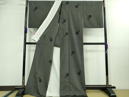 平和屋着物▽極上 本塩沢 単衣 捩梅 縞 黒地 ロング丈 逸品 DZAB0128kh5