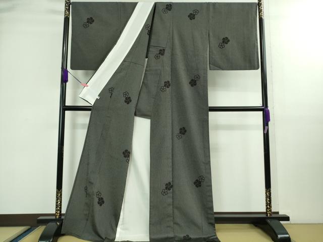 平和屋着物▽極上 本塩沢 単衣 捩梅 縞 黒地 ロング丈 逸品 DZAB0128kh5
