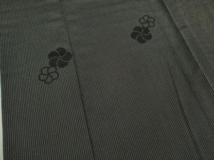 平和屋着物▽極上 本塩沢 単衣 捩梅 縞 黒地 ロング丈 逸品 DZAB0128kh5