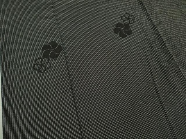 平和屋着物▽極上 本塩沢 単衣 捩梅 縞 黒地 ロング丈 逸品 DZAB0128kh5