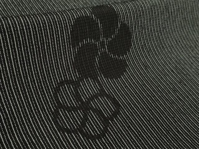 平和屋着物▽極上 本塩沢 単衣 捩梅 縞 黒地 ロング丈 逸品 DZAB0128kh5