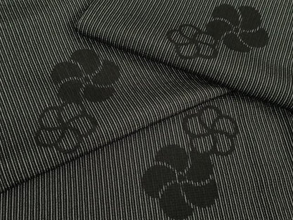 平和屋着物▽極上 本塩沢 単衣 捩梅 縞 黒地 ロング丈 逸品 DZAB0128kh5
