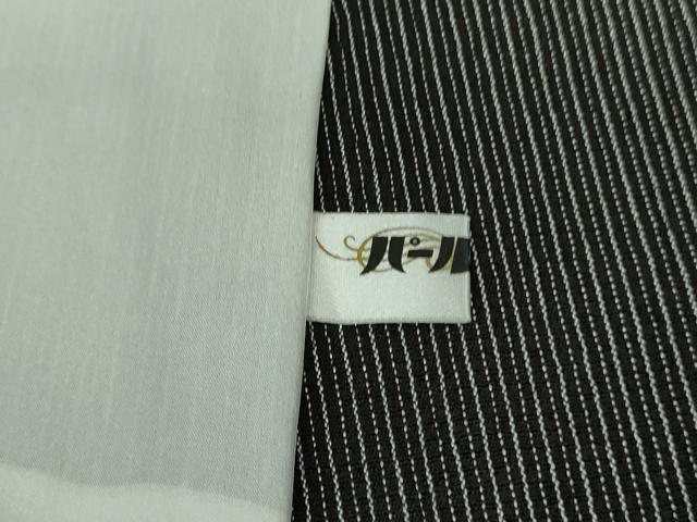 平和屋着物▽極上 本塩沢 単衣 捩梅 縞 黒地 ロング丈 逸品 DZAB0128kh5