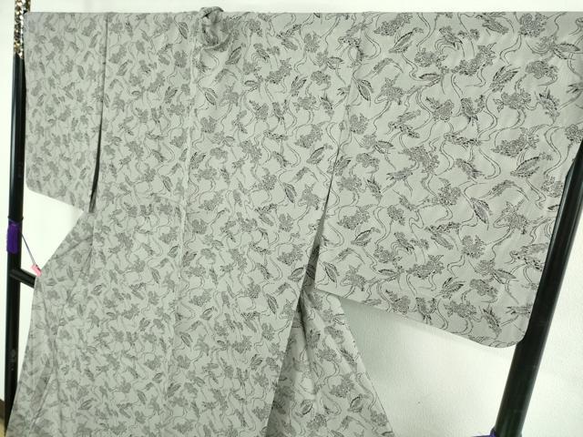 平和屋着物＊極上 夏物 小紋 絽 舞蝶花文 薄鈍色地 三越扱い ロング丈 逸品 DZAB0129kh5