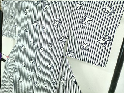 平和屋着物∴希少 夏物 浴衣 綿 黄桜 カッパ 河童 高島屋扱い 逸品 DZAB0131kh5