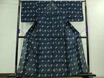 平和屋着物＊極上 夏物 綿琉球 絣絵 留紺色地 逸品 未使用 DZAB0133kh5