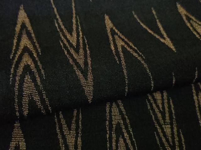 平和屋本店▽極上 青山みとも お召 単衣 絣柄 黒地 逸品 DZAB0135kh5