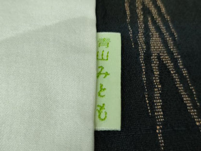 平和屋本店▽極上 青山みとも お召 単衣 絣柄 黒地 逸品 DZAB0135kh5