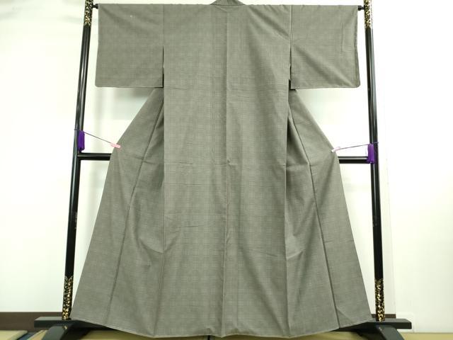 平和屋本店■極上　綿薩摩　東郷織物謹製　手織　160亀甲　格子　煤色地　逸品　未使用　DZAB0136kh5