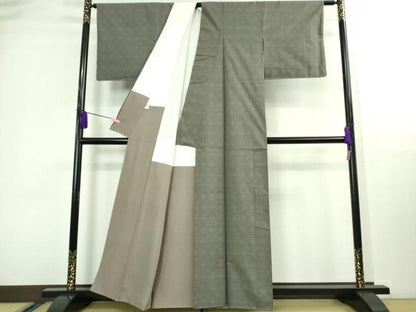 平和屋本店■極上　綿薩摩　東郷織物謹製　手織　160亀甲　格子　煤色地　逸品　未使用　DZAB0136kh5