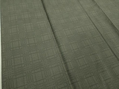 平和屋本店■極上　綿薩摩　東郷織物謹製　手織　160亀甲　格子　煤色地　逸品　未使用　DZAB0136kh5