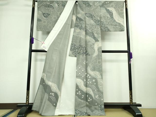 平和屋着物■極上　伝統工芸士　七代目　吉澤与市　赤城紬　訪問着　単衣　絞り　古代菊　やまと誂製　反端付き　逸品　DZAB0138kh5