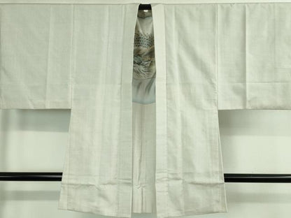 平和屋本店■極上　男性　本場大島紬　白大島　長羽織　羽裏・龍　逸品　DZAB0142kh5