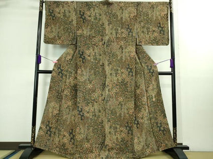 平和屋着物●極上 二代目更甚 江戸更紗 小紋 更紗花文 鬼しぼ縮緬 逸品 未使用 DZAB0147kh5