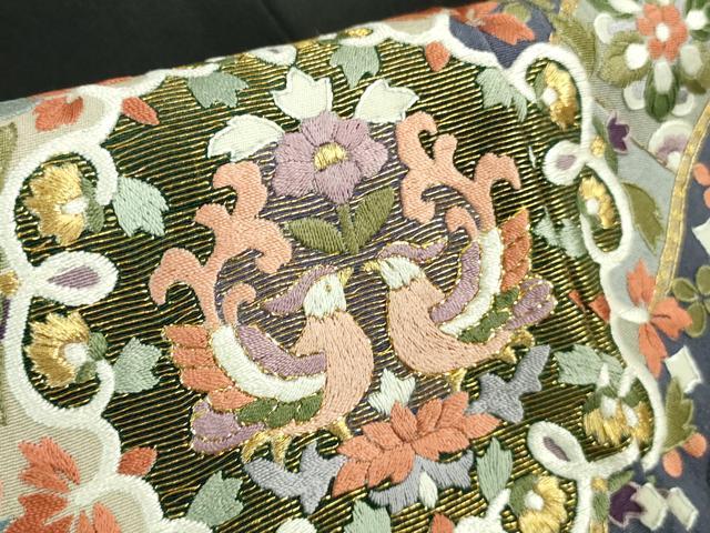 平和屋着物●極上 中国三大刺繍 蘇州刺繍 スワトウ刺繍 汕頭刺繍 黒留袖 ロング丈 正倉院草花文 金糸 逸品 未使用 DZAB0168kh5