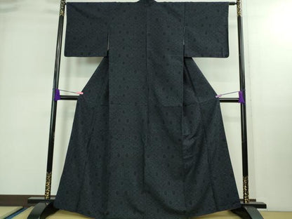 平和屋着物●極上 結城紬 100亀甲 亀甲繋ぎ 濃紺地 逸品 未使用 DZAB0173kh5