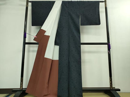 平和屋着物●極上 結城紬 100亀甲 亀甲繋ぎ 濃紺地 逸品 未使用 DZAB0173kh5