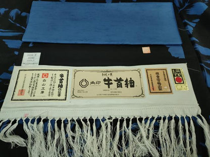 平和屋本店■極上 石川県指定無形文化財 牛首紬 白山工房 手織り BANKANわものや 長羽織 単衣 証紙・たとう紙付き 逸品 未使用 DZAB0186kh5