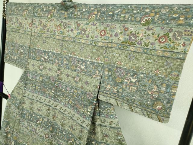 平和屋本店■極上　中国三大刺繍　スワトウ刺繍　汕頭刺繍　訪問着　エジプト壁画文様　金糸　逸品　DZAB0194kh5