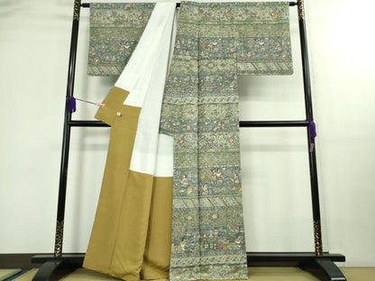 平和屋本店■極上　中国三大刺繍　スワトウ刺繍　汕頭刺繍　訪問着　エジプト壁画文様　金糸　逸品　DZAB0194kh5