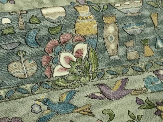 平和屋本店■極上　中国三大刺繍　スワトウ刺繍　汕頭刺繍　訪問着　エジプト壁画文様　金糸　逸品　DZAB0194kh5