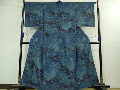 平和屋本店■極上 中国三大刺繍 スワトウ刺繍 蘇州刺繍 訪問着 伝統工藝彫士 向井修 藍ローケツ染 金糸 反端付き 逸品 未使用　DZAB0196kh5