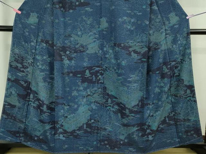平和屋本店■極上 中国三大刺繍 スワトウ刺繍 蘇州刺繍 訪問着 伝統工藝彫士 向井修 藍ローケツ染 金糸 反端付き 逸品 未使用　DZAB0196kh5