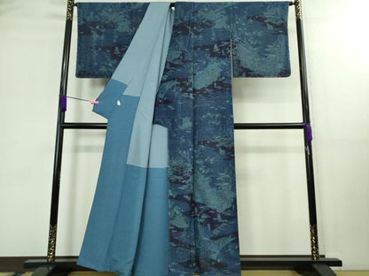 平和屋本店■極上 中国三大刺繍 スワトウ刺繍 蘇州刺繍 訪問着 伝統工藝彫士 向井修 藍ローケツ染 金糸 反端付き 逸品 未使用　DZAB0196kh5