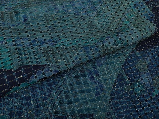 平和屋本店■極上 中国三大刺繍 スワトウ刺繍 蘇州刺繍 訪問着 伝統工藝彫士 向井修 藍ローケツ染 金糸 反端付き 逸品 未使用　DZAB0196kh5