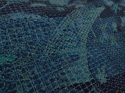 平和屋本店■極上 中国三大刺繍 スワトウ刺繍 蘇州刺繍 訪問着 伝統工藝彫士 向井修 藍ローケツ染 金糸 反端付き 逸品 未使用　DZAB0196kh5