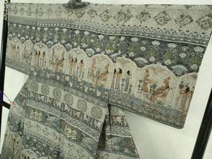 平和屋本店■極上　中国三大刺繍　スワトウ刺繍　汕頭刺繍　相良刺繍　訪問着　エジプト壁画文様　金糸　逸品　未使用　DZAB0197kh5