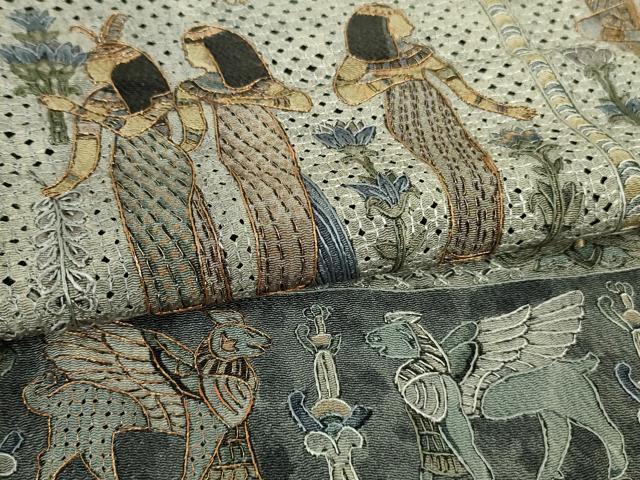 平和屋本店■極上　中国三大刺繍　スワトウ刺繍　汕頭刺繍　相良刺繍　訪問着　エジプト壁画文様　金糸　逸品　未使用　DZAB0197kh5