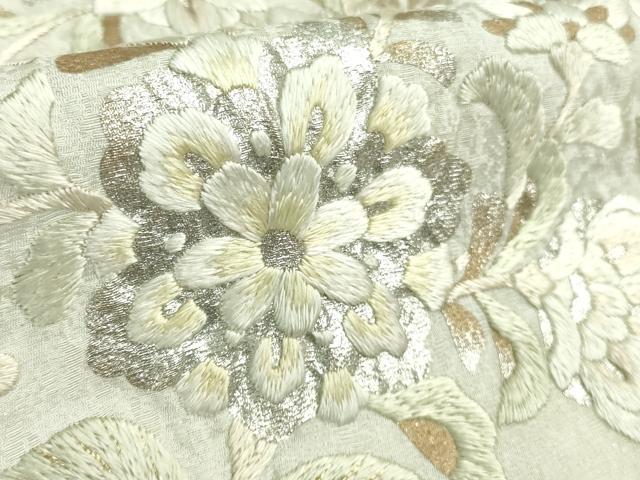 平和屋本店■極上　訪問着　総手刺繍　花唐草文　暈し染め　金銀糸　銀通し地　白×黒　逸品　DZAB0198kh5