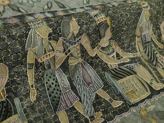 平和屋本店■極上　中国三大刺繍　スワトウ刺繍　汕頭刺繍　訪問着　エジプト壁画文様　逸品　DZAB0199kh5