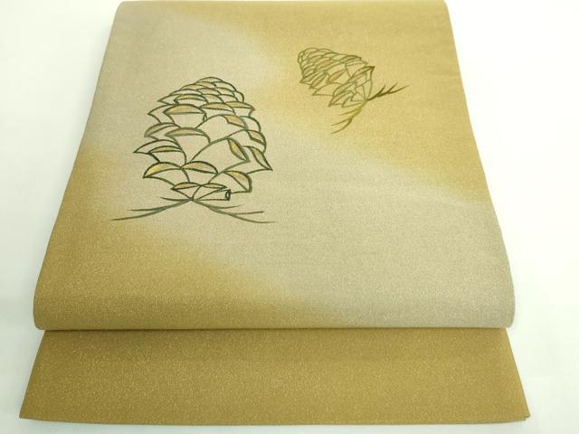 平和屋着物●極上 太鼓柄袋帯 作家物 刺繍 松ぼっくり 金彩 逸品 DZAB0202kh5