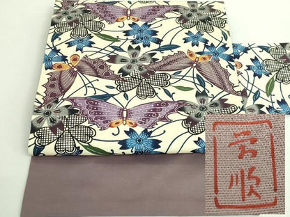 平和屋本店■最高級　城間栄順　本場琉球紅型　塩瀬　九寸名古屋帯　花蝶文　逸品　DZAB0207kh5