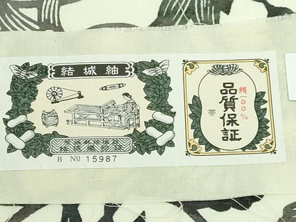 平和屋着物●極上 結城紬 六通柄袋帯 紅型染 更紗花文 白寿苑謹製 証紙付き 逸品 DZAB0216kh5
