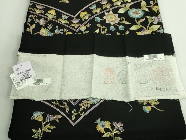 平和屋本店■極上　岡重謹製　OKAJIMA　九寸名古屋帯　更紗花文　黒地　金彩　鬼しぼ縮緬　逸品　DZAB0253kh5