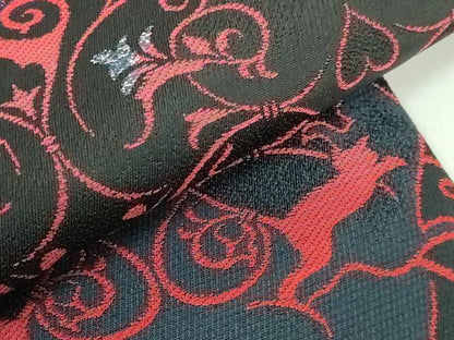 平和屋着物●極上 半幅帯 BANKAN わものや 猫 唐草 黒地 銀糸 逸品 DZAB0270kh5