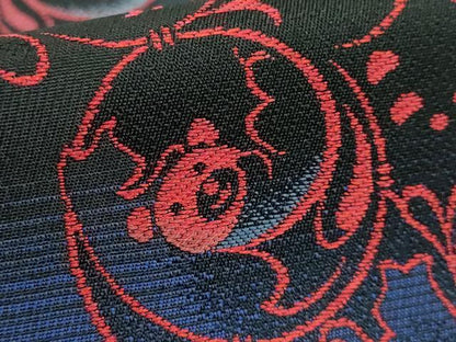 平和屋着物●極上 半幅帯 BANKAN わものや 猫 唐草 黒地 銀糸 逸品 DZAB0270kh5