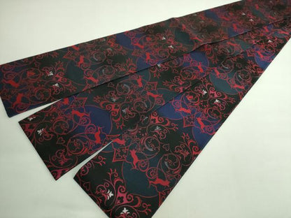 平和屋着物●極上 半幅帯 BANKAN わものや 猫 唐草 黒地 銀糸 逸品 DZAB0270kh5