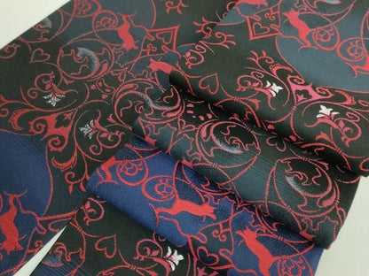 平和屋着物●極上 半幅帯 BANKAN わものや 猫 唐草 黒地 銀糸 逸品 DZAB0270kh5