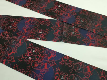 平和屋着物●極上 半幅帯 BANKAN わものや 猫 唐草 黒地 銀糸 逸品 DZAB0270kh5