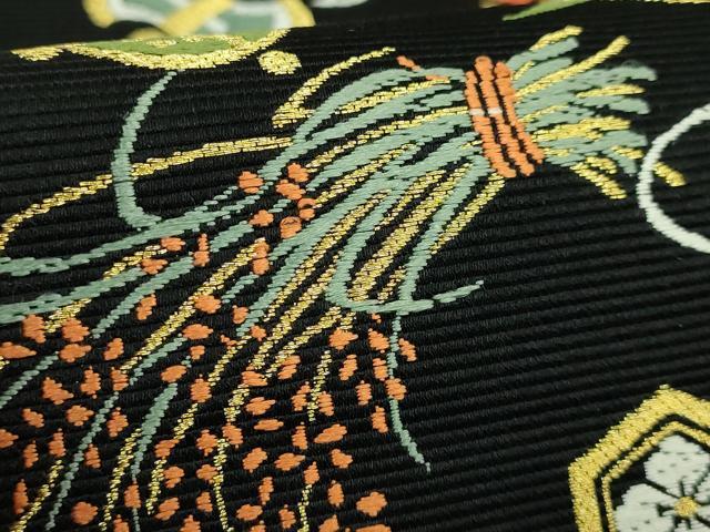 平和屋着物●極上 西陣の老舗 1782年創業 山下織物 六通柄袋帯 唐織 豊年宝尽くし 黒地 金糸 逸品 DZAB0276kh5