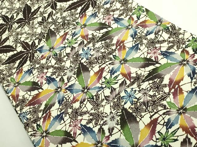 平和屋着物●極上 金城紅型染工房 金城盛弘 本場琉球紅型 太鼓柄袋帯 舞葉文 銀通し地 逸品 DZAB0289kh5