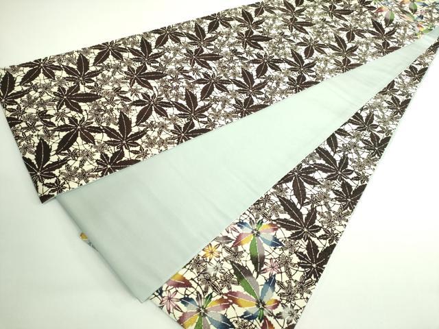 平和屋着物●極上 金城紅型染工房 金城盛弘 本場琉球紅型 太鼓柄袋帯 舞葉文 銀通し地 逸品 DZAB0289kh5