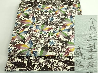 平和屋着物●極上 金城紅型染工房 金城盛弘 本場琉球紅型 太鼓柄袋帯 舞葉文 銀通し地 逸品 DZAB0289kh5
