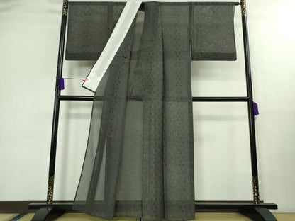 平和屋着物＊極上 夏物 夏お召 花織 紗 色無地 藍墨茶色 逸品 DZAB0304kh5