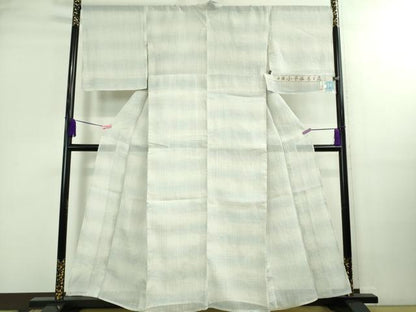 平和屋本店＊極上 夏物 本場小千谷ちぢみ 麻 吉新織物謹製 横段文 証紙付き 逸品 DZAB0307kh5